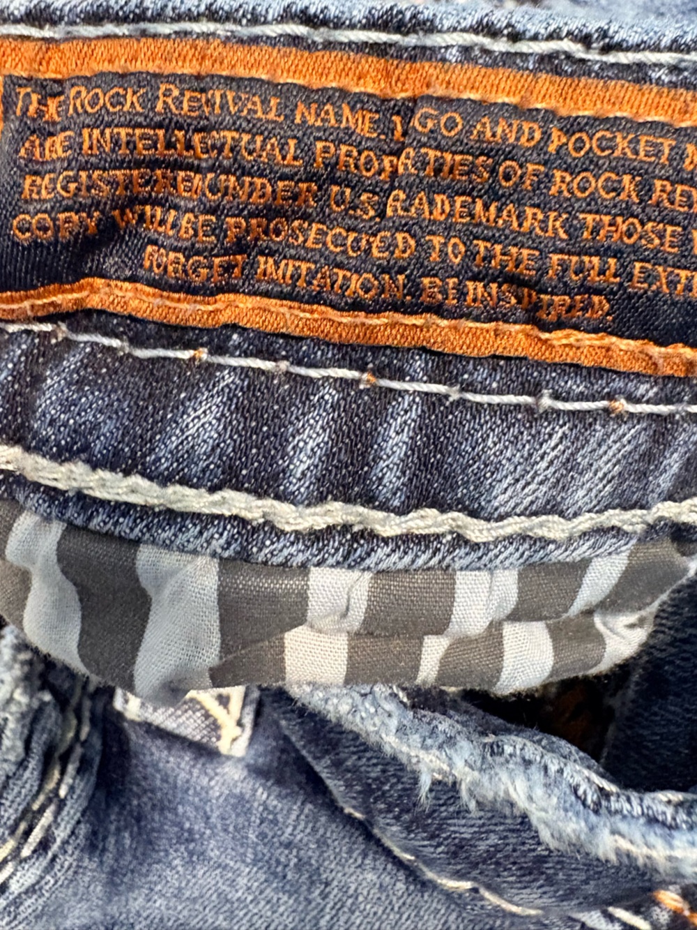 Rock Revival Jeans Sz36 Bootcut Distressed Fleur De Lis Embroidered Thick Stitch - Picture 12 of 16